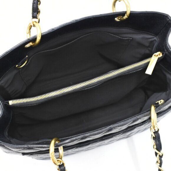 Authentic Chanel GST Caviar Grand Shopping Tote Quilted Shoulder Bag Black Chain - Picture 7 of 16